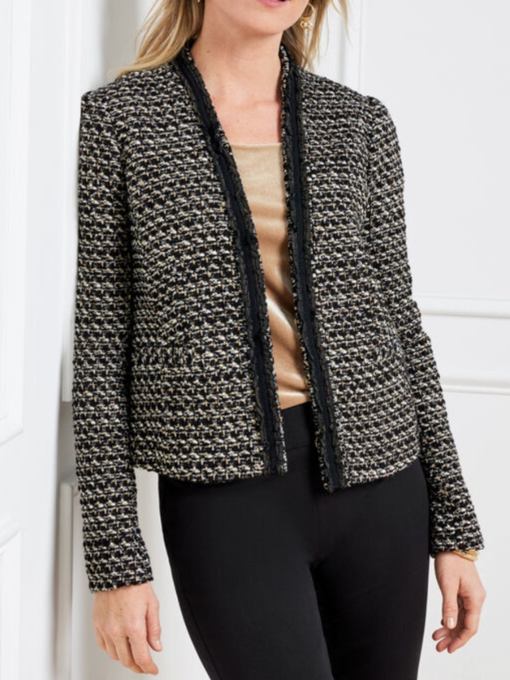 Talbots Women’s Breckenridge Wool Blend Black, White & Metallic Tweed Jacket 16